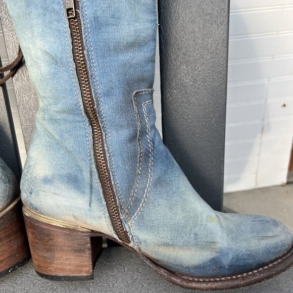 Freebird Boots Womens 8 Blue Cyrus Leather Roses Embroidery Knee High Laces Boho - Picture 7 of 16